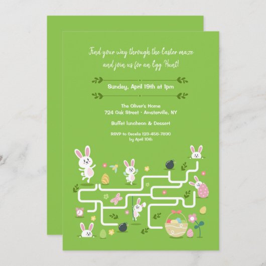 Pasen Maze Egg Hunt uitnodiging (Voorkant / Achterkant)