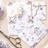 Pasen Meisje Konijn Gepersonaliseerde Naam Paarse Inpakpapier Vel