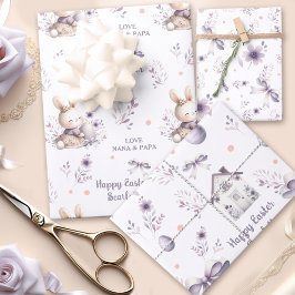 Pasen Meisje Konijn Gepersonaliseerde Naam Paarse Inpakpapier Vel