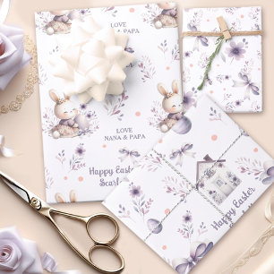 Pasen Meisje Konijn Gepersonaliseerde Naam Paarse Inpakpapier Vel