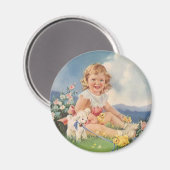  Pasen, Meisje met kiplammeren in Meadow Magneet (Voorkant / Achterkant)