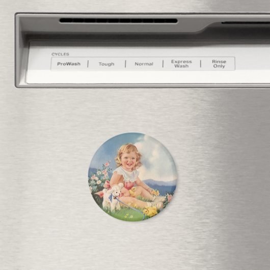  Pasen, Meisje met kiplammeren in Meadow Magneet (Insitu (Vaatwasser))