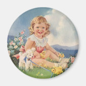  Pasen, Meisje met kiplammeren in Meadow Magneet (Voorkant)
