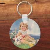 Pasen, Meisje met kiplammeren in Meadow Sleutelhanger (Voorkant)