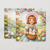 Pasen Meisje met konijnen Feestdagenkaart (Voorkant / Achterkant)