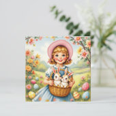 Pasen Meisje met konijnen Feestdagenkaart (Staand voorkant)