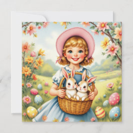 Pasen Meisje met konijnen Feestdagenkaart