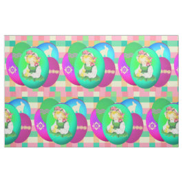 Pasen  Meisje Met Paaseieren Op Plaid 9" Stof