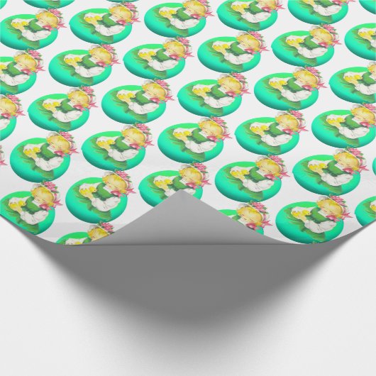 Pasen  Meisje Met Pasen Chick Cadeaupapier (Hoek)