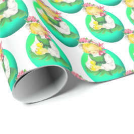 Pasen  Meisje Met Pasen Chick Cadeaupapier