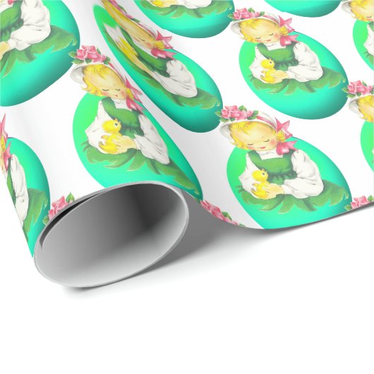 Pasen  Meisje Met Pasen Chick Cadeaupapier (Rol Hoek)