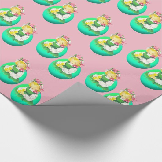 Pasen  Meisje Met Pasen Chick Cadeaupapier (Hoek)