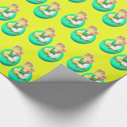 Pasen  Meisje Met Pasen Chick Cadeaupapier (Hoek)