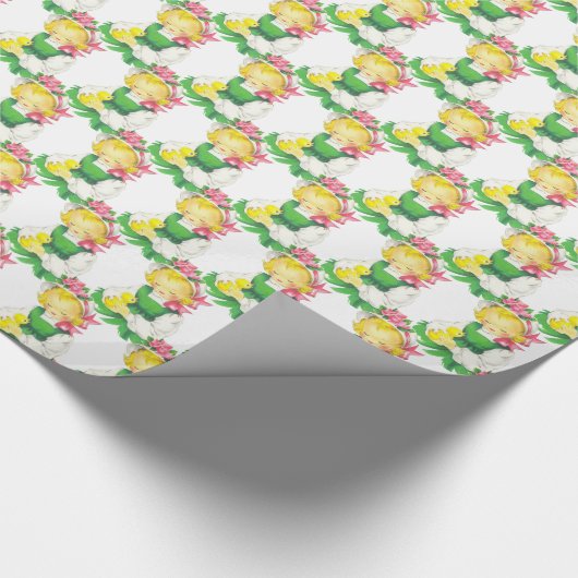 Pasen  Meisje Met Pasen Chick Cadeaupapier (Hoek)