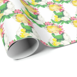 Pasen  Meisje Met Pasen Chick Cadeaupapier