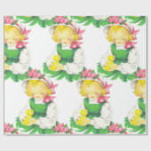 Pasen  Meisje Met Pasen Chick Grote Print Cadeaupapier (Vlak)