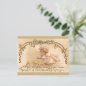 Pasen- Meisje Roze Jurk Kuikens - Antiek Briefkaar Feestdagenkaart (Staand voorkant)