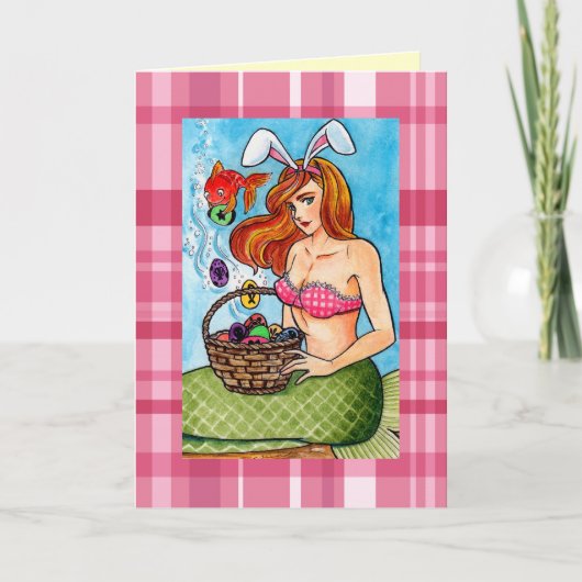 Pasen Mermad en haar kleine helper Feestdagen Kaart (Voorkant)