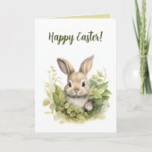 Pasen met bewerkbare konijn en bladeren kaart (Voorkant)