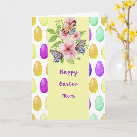 Pasen met bloemen, eieren en vlinders voor mam kaart (Gele Bloem)