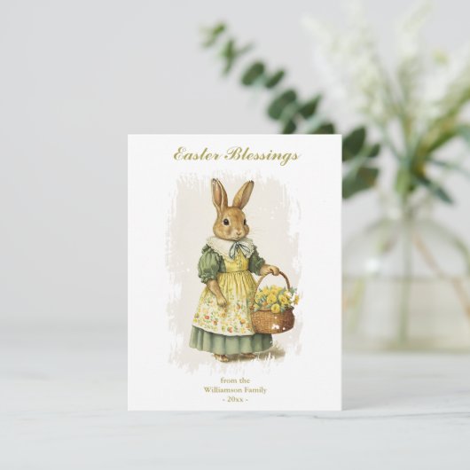 Pasen met Bunny Rabbit aangepaste tekst Feestdagenkaart (Staand voorkant)