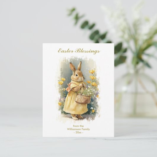 Pasen met Bunny Rabbit aangepaste tekst Feestdagenkaart (Staand voorkant)