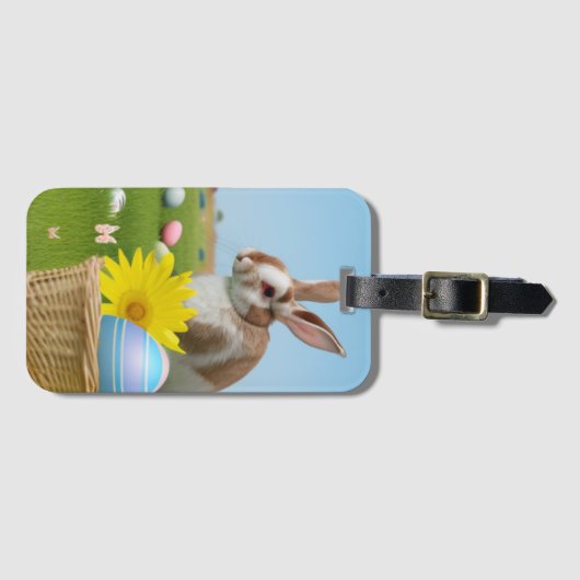 Pasen met Bunny voor een positieve stemming Bagagelabel (Voorkant (horizontaal))