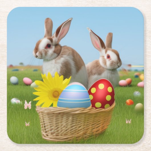 Pasen met Bunny voor een positieve stemming Kartonnen Onderzetters (Voorkant)
