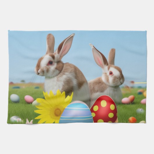 Pasen met Bunny voor een positieve stemming Theedoek (Horizontaal)
