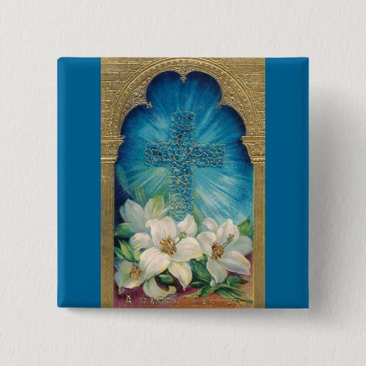 Pasen met dwars- en gelieerd vierkante button 5,1 cm (Voorkant)