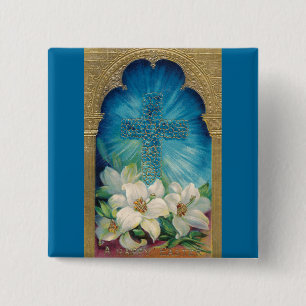 Pasen met dwars- en gelieerd vierkante button 5,1 cm