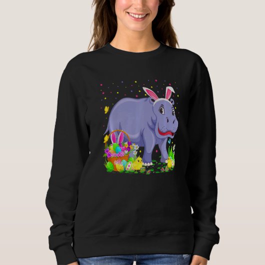 Pasen met hippo Bunny Egg Hunting Hippopotamus Pas Trui (Voorkant)