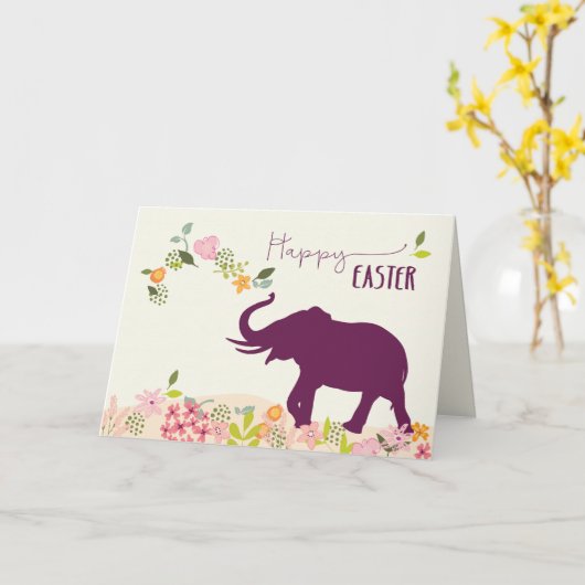 Pasen met hoop en vrolijke olifant en bloemen kaart (Gele Bloem)