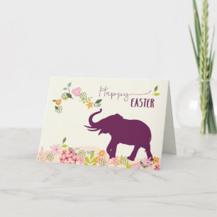 Pasen met hoop en vrolijke olifant en bloemen kaart