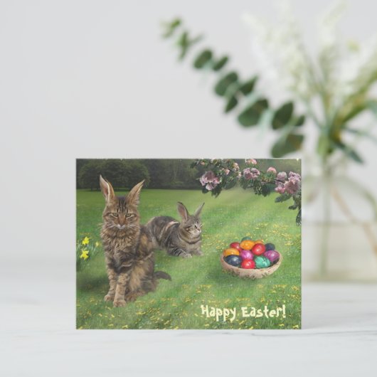 Pasen met kat-bundels;-) 😽 🐰 feestdagenkaart (Staand voorkant)
