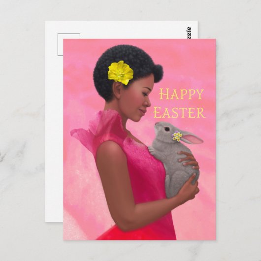 Pasen met konijn. Briefkaart (Voorkant / Achterkant)