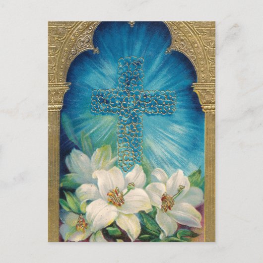 Pasen Met Kruis en Lelies Feestdagenkaart (Voorkant)