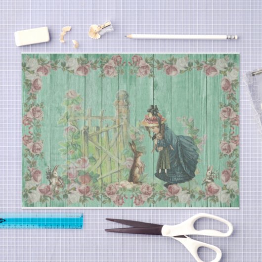  Pasen met meisjes, poppen en konijnen Tissuepapier (Craft)