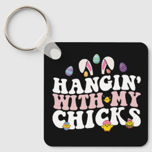 Pasen met mijn kuikens Paashaas Groovy Retro Sleutelhanger