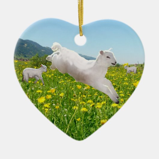 Pasen met Springende Lammetjes Keramisch Ornament (Voorkant)