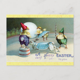 Pasen met Vintage kippen Rabbit Circus Briefkaart