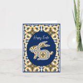Pasen 🐇 💛 mooi blauw en geel Azulejos Kaart (Voorkant)