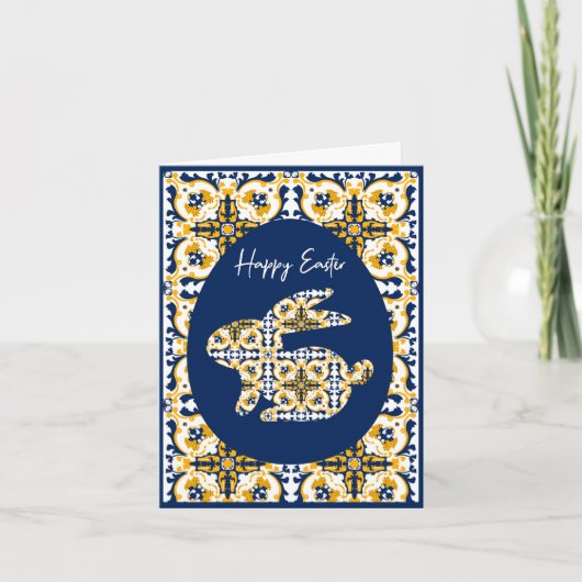 Pasen 🐇 💛 mooi blauw en geel Azulejos Kaart (Voorkant)