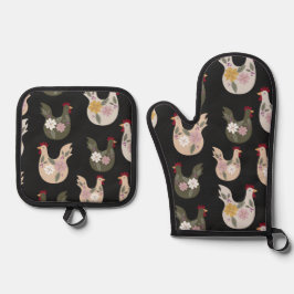 Pasen naadloos patroon met kip. ovenwant & pannenlap set