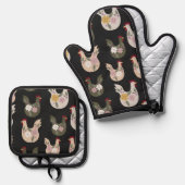 Pasen naadloos patroon met kip. ovenwant & pannenlap set (Voorkant / Achterkant)