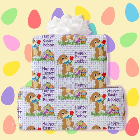 Pasen Naam kind toevoegen Schattige Konijneneieren Cadeaupapier