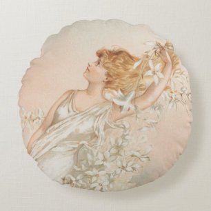 "Pasen Ochtend" - Antieke Print, L. Prang & Co. Rond Kussen