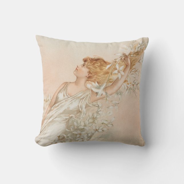 "Pasen Ochtend" - Oude Print, L. Prang & Co. Kussen (Voorkant)