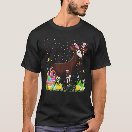 Pasen Okapi Bunny Egg Hunting Okapi Paaszondag T-shirt (Voorkant)