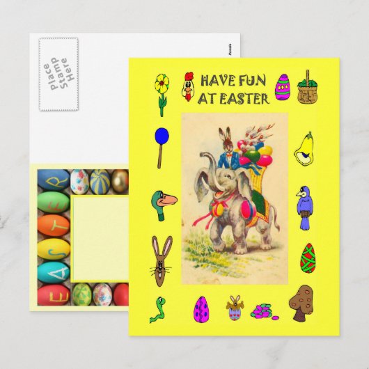 Pasen - Olifant die eieren levert Feestdagenkaart (Voorkant / Achterkant)